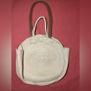 Vintage 80s BEACH Straw Round Purse Bag